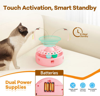 3-in-1 Interactive Cat Toy – Fluttering Butterfly, Moving Feather, & Catnip Ball Track for Indoor Fun