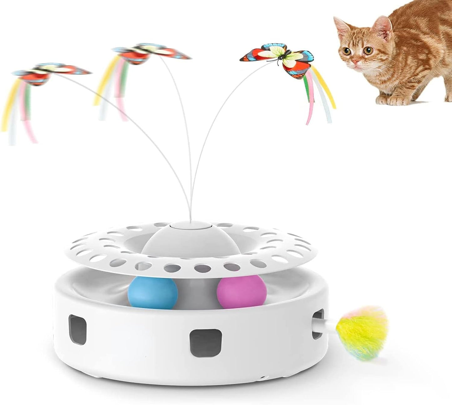 3-in-1 Interactive Cat Toy – Fluttering Butterfly, Moving Feather, & Catnip Ball Track for Indoor Fun