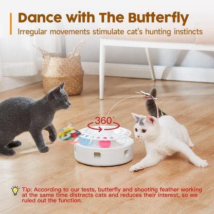 3-in-1 Interactive Cat Toy – Fluttering Butterfly, Moving Feather, & Catnip Ball Track for Indoor Fun