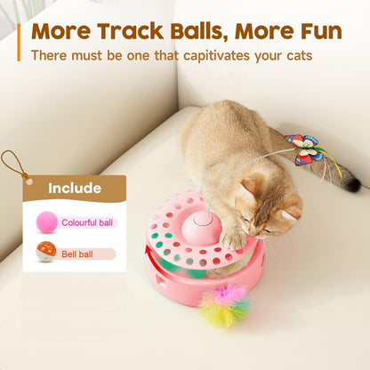 3-in-1 Interactive Cat Toy – Fluttering Butterfly, Moving Feather, & Catnip Ball Track for Indoor Fun