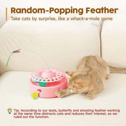 3-in-1 Interactive Cat Toy – Fluttering Butterfly, Moving Feather, & Catnip Ball Track for Indoor Fun