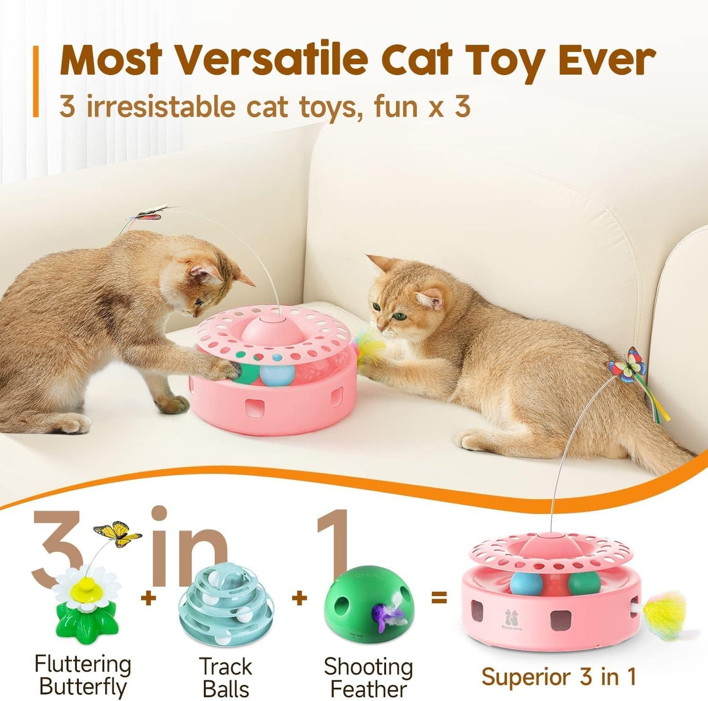 3-in-1 Interactive Cat Toy – Fluttering Butterfly, Moving Feather, & Catnip Ball Track for Indoor Fun